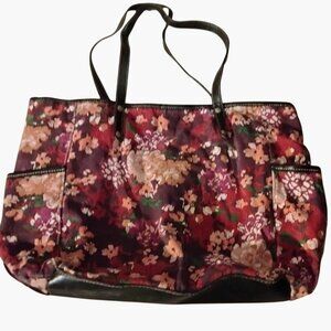 Merona Floral Canvas Purse Bag Maroon Pink Pockets